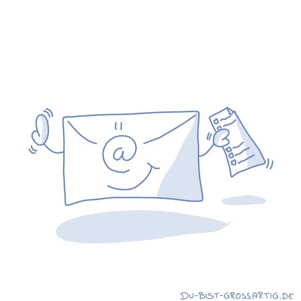 Eine Email mit einer Todoliste in der Hand.